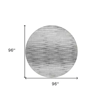 8' Gray And Charcoal Round Abstract Washable Indoor Outdoor Area Rug