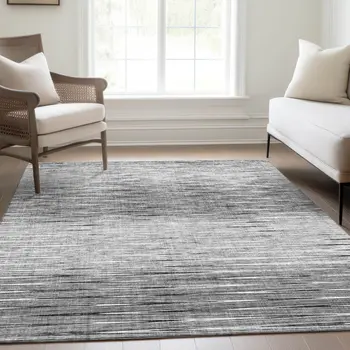 8' X 10' Gray And Charcoal Abstract Washable Indoor Outdoor Area Rug