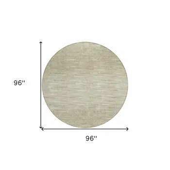 8' Khaki And Beige Round Abstract Washable Indoor Outdoor Area Rug