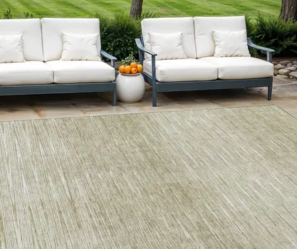 8' X 10' Khaki And Beige Abstract Washable Indoor Outdoor Area Rug