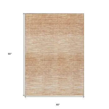 5' X 8' Salmon And Ivory Abstract Washable Indoor Outdoor Area Rug