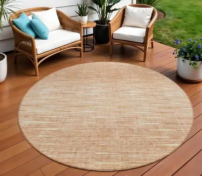8' Salmon And Ivory Round Abstract Washable Indoor Outdoor Area Rug