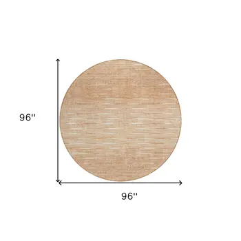 8' Salmon And Ivory Round Abstract Washable Indoor Outdoor Area Rug