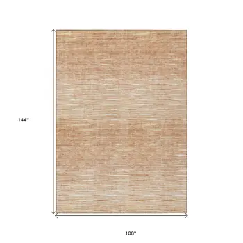 9' X 12' Salmon And Ivory Abstract Washable Indoor Outdoor Area Rug