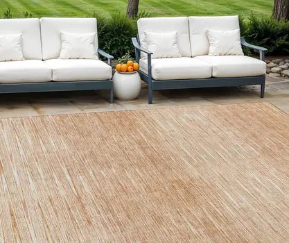9' X 12' Salmon And Ivory Abstract Washable Indoor Outdoor Area Rug