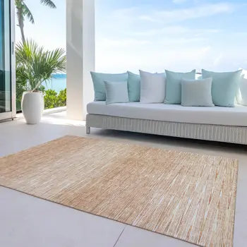 9' X 12' Salmon And Ivory Abstract Washable Indoor Outdoor Area Rug
