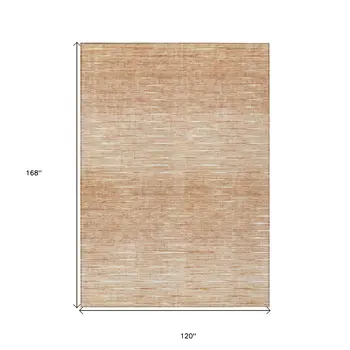 10' X 14' Salmon And Ivory Abstract Washable Indoor Outdoor Area Rug