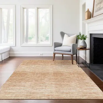 10' X 14' Salmon And Ivory Abstract Washable Indoor Outdoor Area Rug