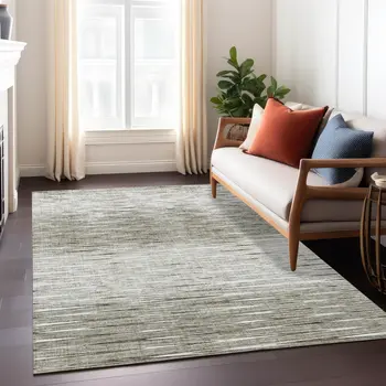 3' X 5' Taupe And Beige Abstract Washable Indoor Outdoor Area Rug