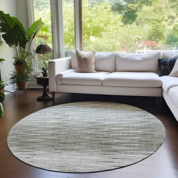 8' Taupe And Beige Round Abstract Washable Indoor Outdoor Area Rug