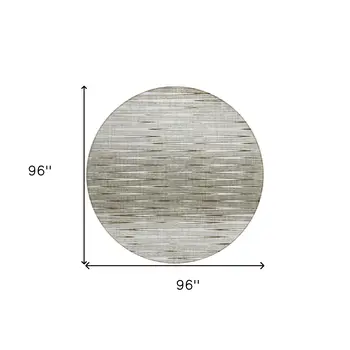 8' Taupe And Beige Round Abstract Washable Indoor Outdoor Area Rug