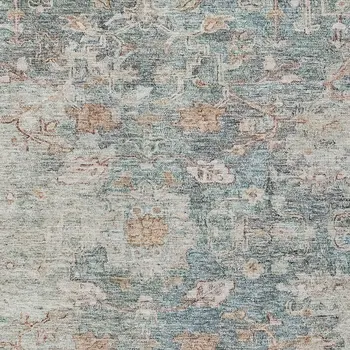 3' X 5' Green Blue And Gray Oriental Washable Indoor Outdoor Area Rug