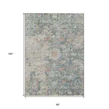8' X 10' Green Blue And Gray Oriental Washable Indoor Outdoor Area Rug