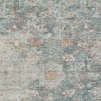8' X 10' Green Blue And Gray Oriental Washable Indoor Outdoor Area Rug