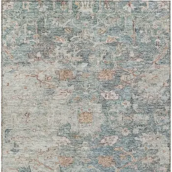9' X 12' Green Blue And Gray Oriental Washable Indoor Outdoor Area Rug