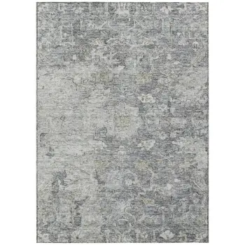 3' X 5' Gray Beige And Charcoal Oriental Washable Indoor Outdoor Area Rug