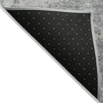 5' X 8' Gray Beige And Charcoal Oriental Washable Indoor Outdoor Area Rug