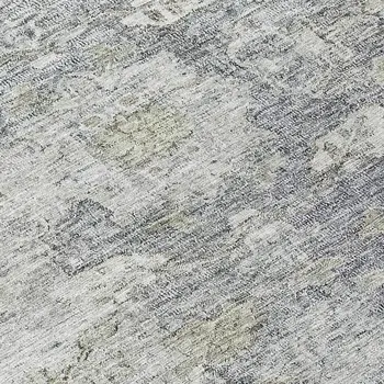 8' Gray Beige And Charcoal Round Oriental Washable Indoor Outdoor Area Rug