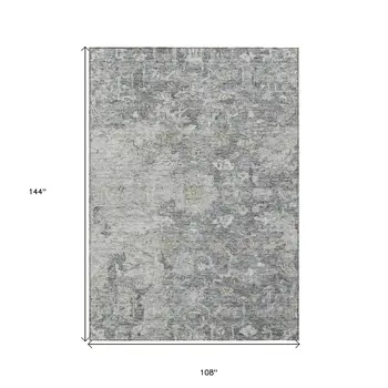 9' X 12' Gray Beige And Charcoal Oriental Washable Indoor Outdoor Area Rug