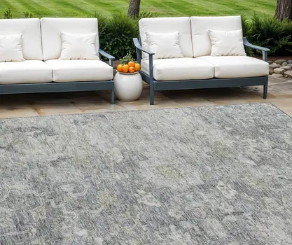 10' X 14' Gray Beige And Charcoal Oriental Washable Indoor Outdoor Area Rug