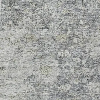 10' X 14' Gray Beige And Charcoal Oriental Washable Indoor Outdoor Area Rug