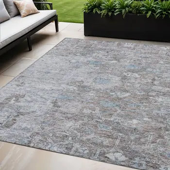 5' X 8' Brown And Blue Oriental Washable Indoor Outdoor Area Rug
