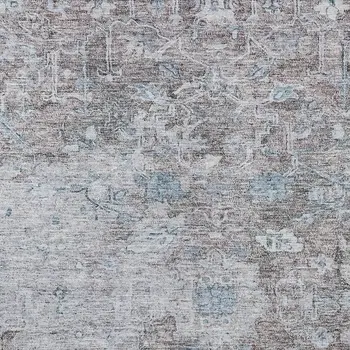 5' X 8' Brown And Blue Oriental Washable Indoor Outdoor Area Rug