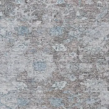 8' X 10' Brown And Blue Oriental Washable Indoor Outdoor Area Rug