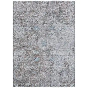 10' X 14' Brown And Blue Oriental Washable Indoor Outdoor Area Rug
