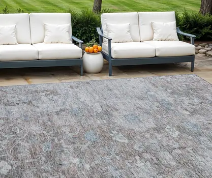10' X 14' Brown And Blue Oriental Washable Indoor Outdoor Area Rug