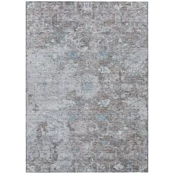 10' X 14' Brown And Blue Oriental Washable Indoor Outdoor Area Rug