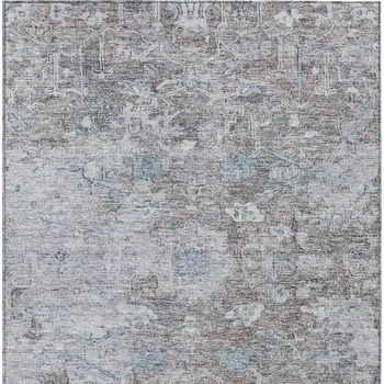 10' X 14' Brown And Blue Oriental Washable Indoor Outdoor Area Rug