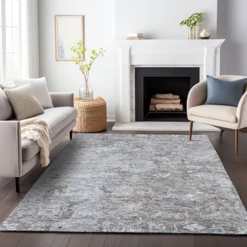 10' X 14' Brown And Blue Oriental Washable Indoor Outdoor Area Rug