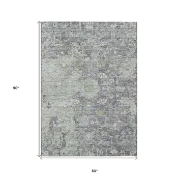 5' X 8' Plum Purple And Olive Green Oriental Washable Indoor Outdoor Area Rug