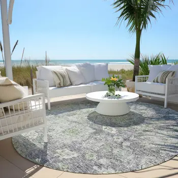 8' Plum Purple And Olive Green Round Oriental Washable Indoor Outdoor Area Rug