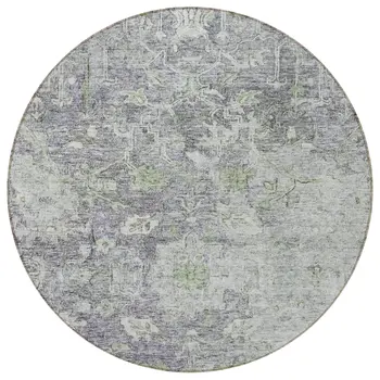 8' Plum Purple And Olive Green Round Oriental Washable Indoor Outdoor Area Rug