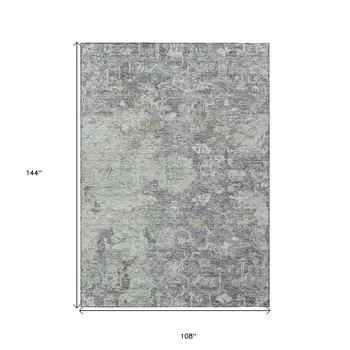 9' X 12' Plum Purple And Olive Green Oriental Washable Indoor Outdoor Area Rug
