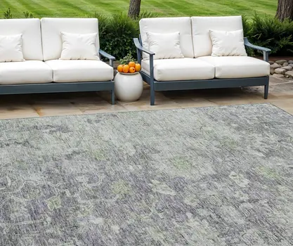 9' X 12' Plum Purple And Olive Green Oriental Washable Indoor Outdoor Area Rug