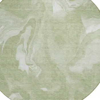 8' Artichoke Green Fern Green And Ivory Round Abstract Washable Indoor Outdoor Area Rug