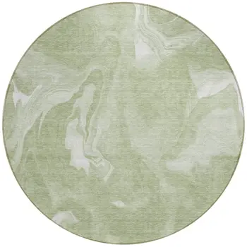 8' Artichoke Green Fern Green And Ivory Round Abstract Washable Indoor Outdoor Area Rug