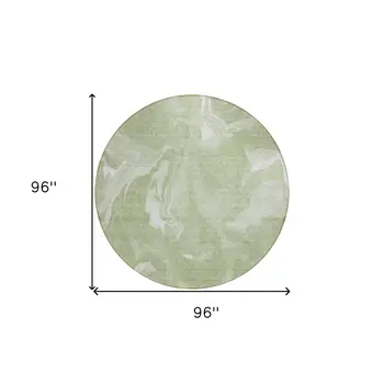 8' Artichoke Green Fern Green And Ivory Round Abstract Washable Indoor Outdoor Area Rug