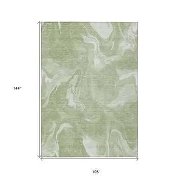 9' X 12' Artichoke Green Fern Green And Ivory Abstract Washable Indoor Outdoor Area Rug