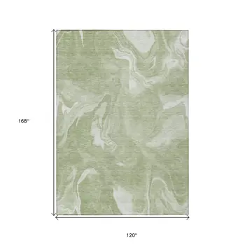 10' X 14' Artichoke Green Fern Green And Ivory Abstract Washable Indoor Outdoor Area Rug