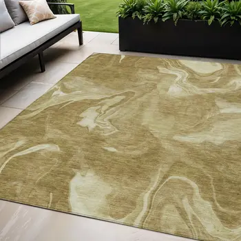 5' X 8' Brown Beige And Ivory Abstract Washable Indoor Outdoor Area Rug