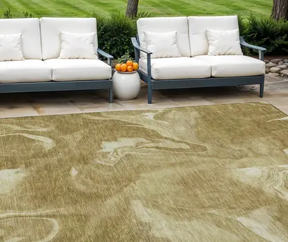 8' X 10' Brown Beige And Ivory Abstract Washable Indoor Outdoor Area Rug