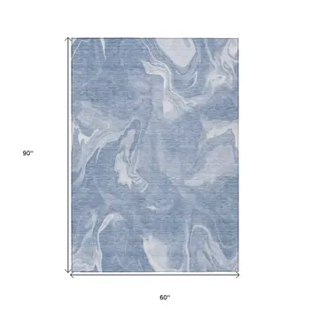 5' X 8' Blue And Sky Blue Abstract Washable Indoor Outdoor Area Rug