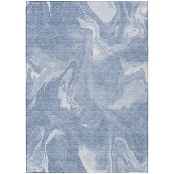 5' X 8' Blue And Sky Blue Abstract Washable Indoor Outdoor Area Rug