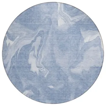 8' Blue And Sky Blue Round Abstract Washable Indoor Outdoor Area Rug