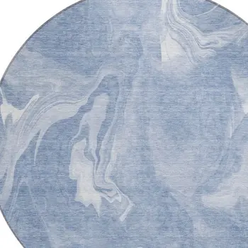 8' Blue And Sky Blue Round Abstract Washable Indoor Outdoor Area Rug