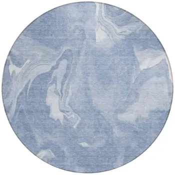 8' Blue And Sky Blue Round Abstract Washable Indoor Outdoor Area Rug